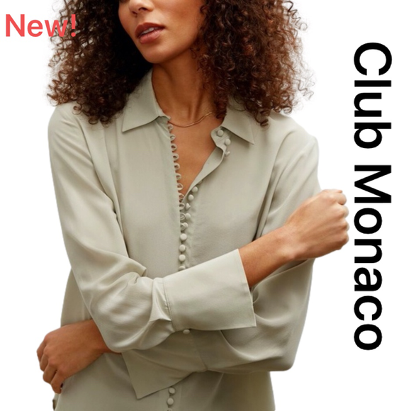 Club Monaco Tops - CLUB MONACO 100% Luxe Silk Helek shirt, size L, Sage colour